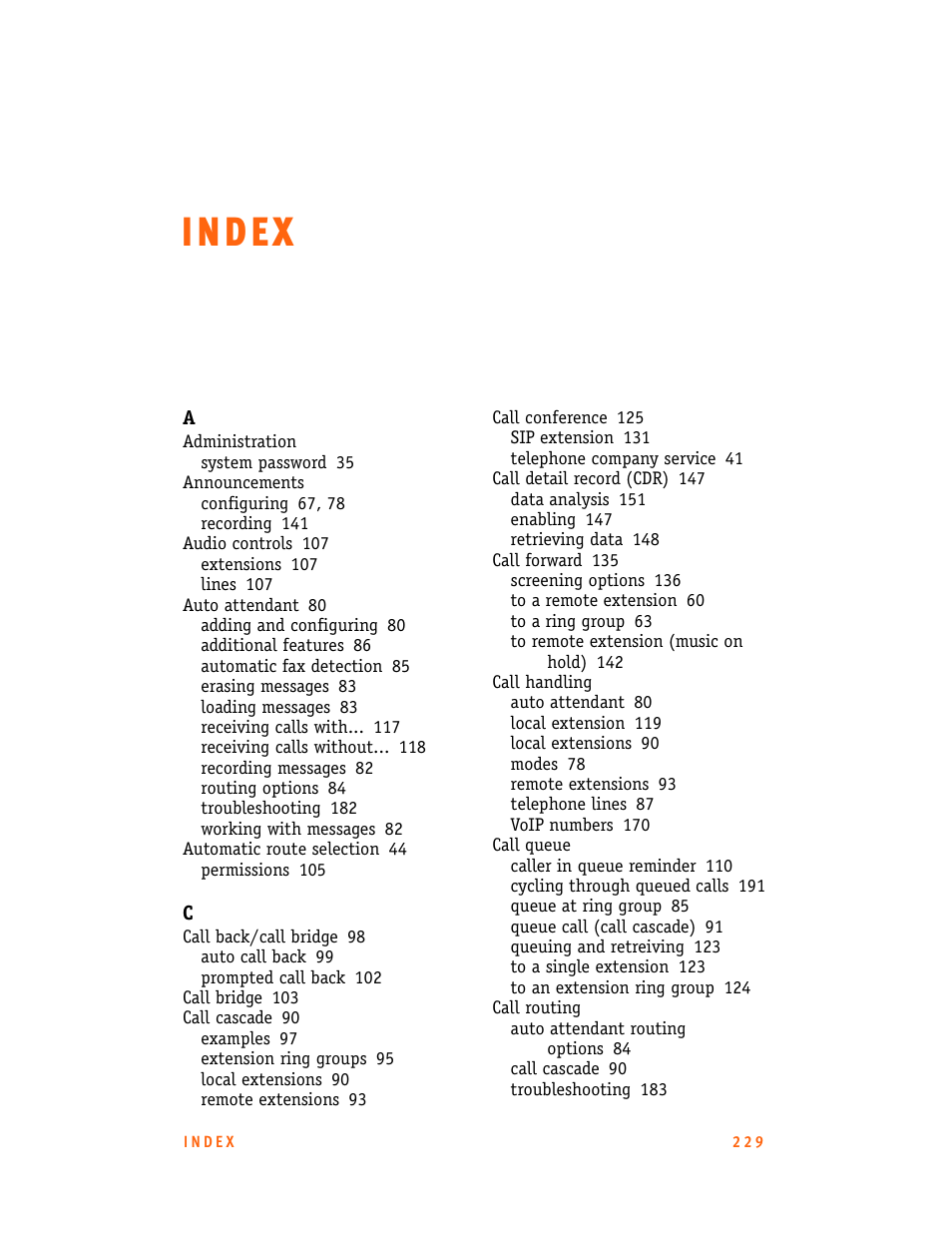 Index | Talkswitch 24-CA User Manual | Page 241 / 243