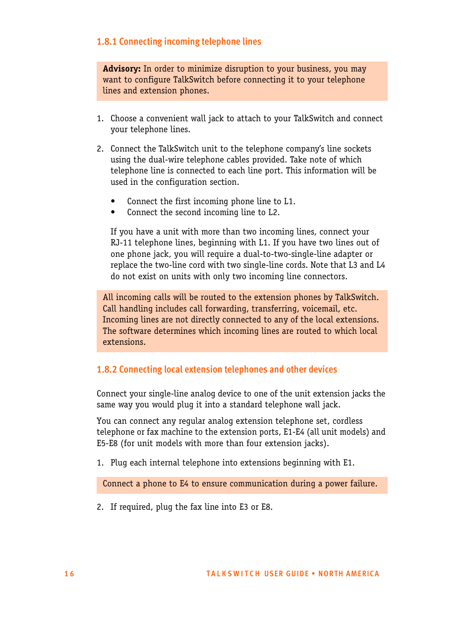 1 connecting incoming telephone lines | Talkswitch 24-CA User Manual | Page 28 / 243