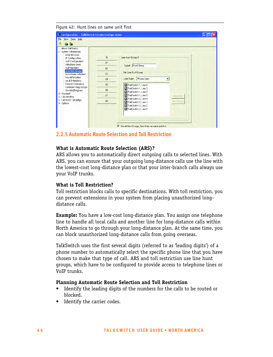 5 automatic route selection and toll restriction | Talkswitch 24-CA User Manual | Page 56 / 243