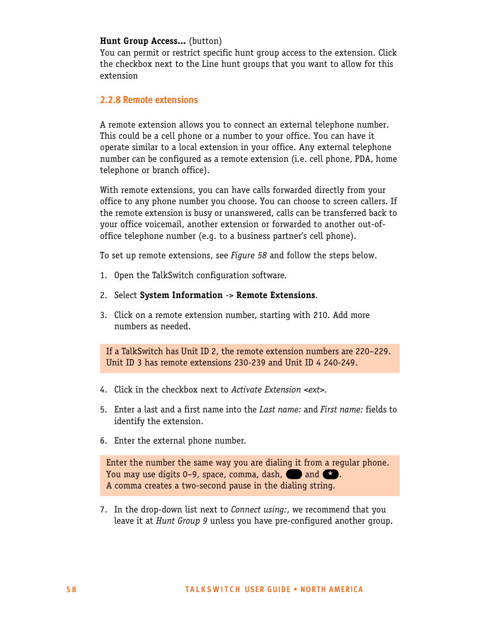 8 remote extensions | Talkswitch 24-CA User Manual | Page 70 / 243