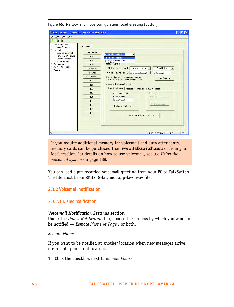 2 voicemail notification, 1 dialed notification | Talkswitch 24-CA User Manual | Page 80 / 243