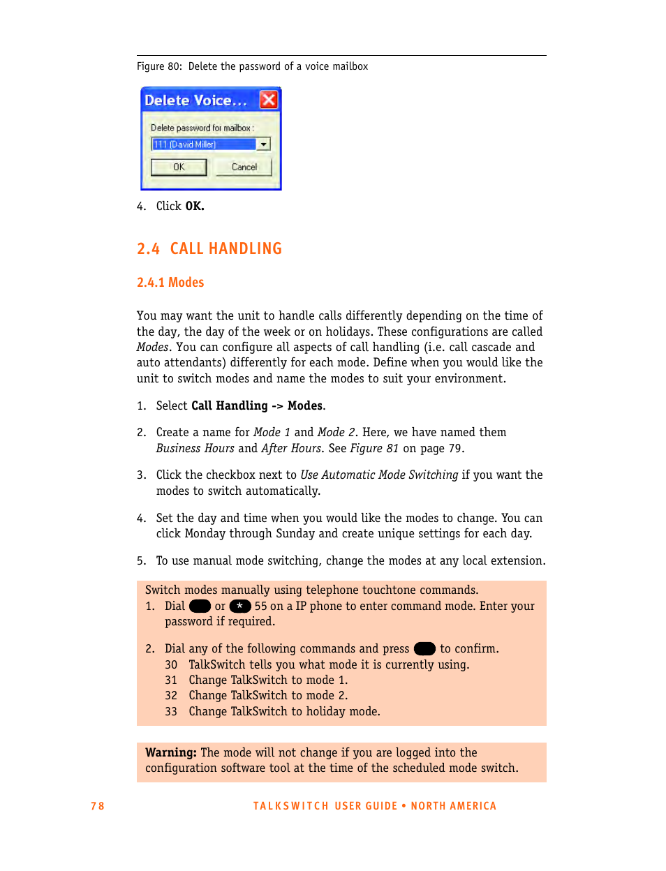 4 call handling, 1 modes | Talkswitch 24-CA User Manual | Page 90 / 243