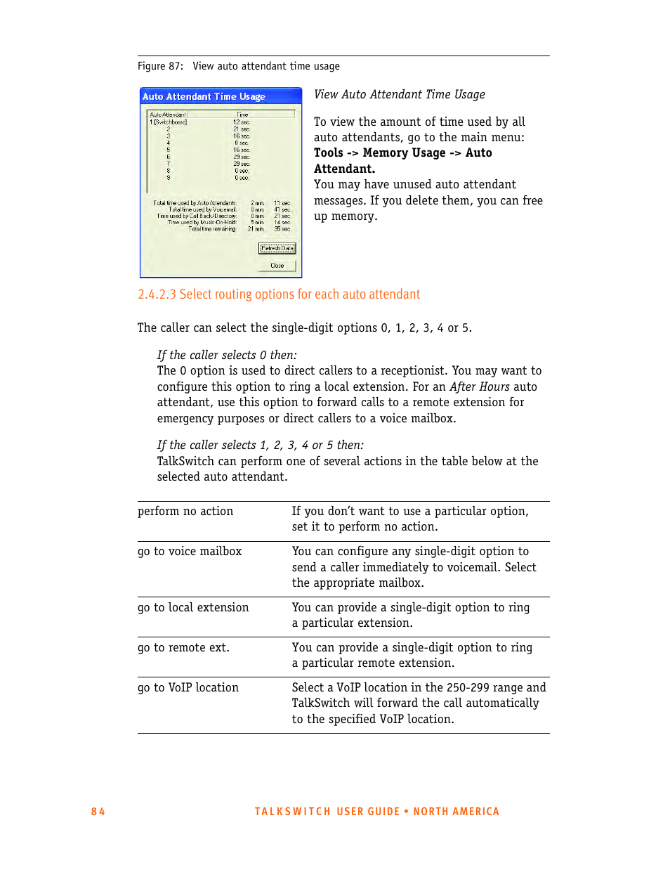 3 select routing options for each auto attendant | Talkswitch 24-CA User Manual | Page 96 / 243