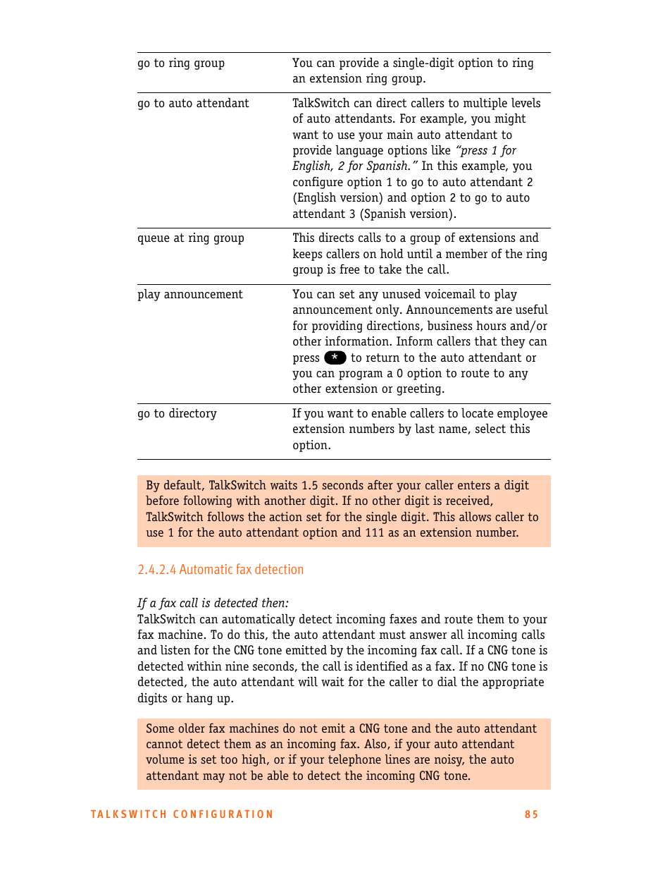 4 automatic fax detection | Talkswitch 24-CA User Manual | Page 97 / 243