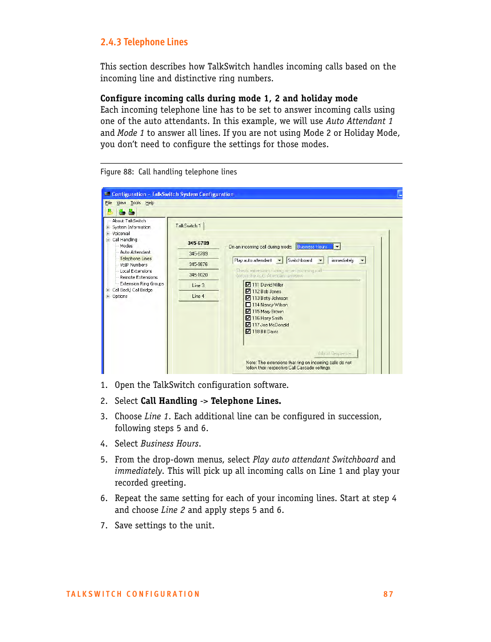 3 telephone lines | Talkswitch 24-CA User Manual | Page 99 / 243