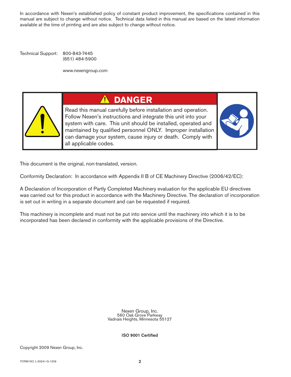 Danger | Nexen FMCBES-8-42 801481 User Manual | Page 2 / 24