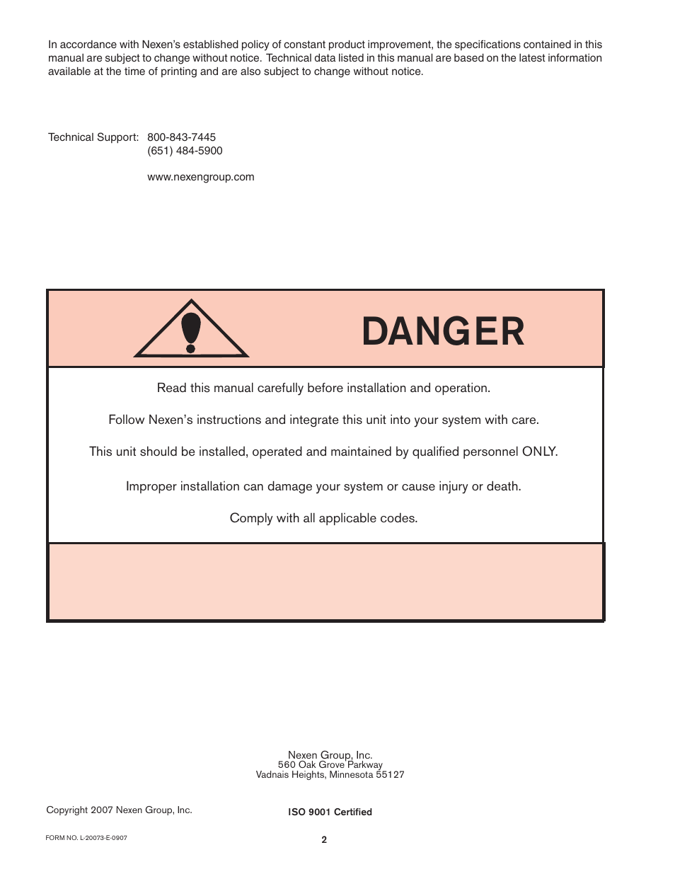 Danger | Nexen Overlap Eliminators 944400 User Manual | Page 2 / 6