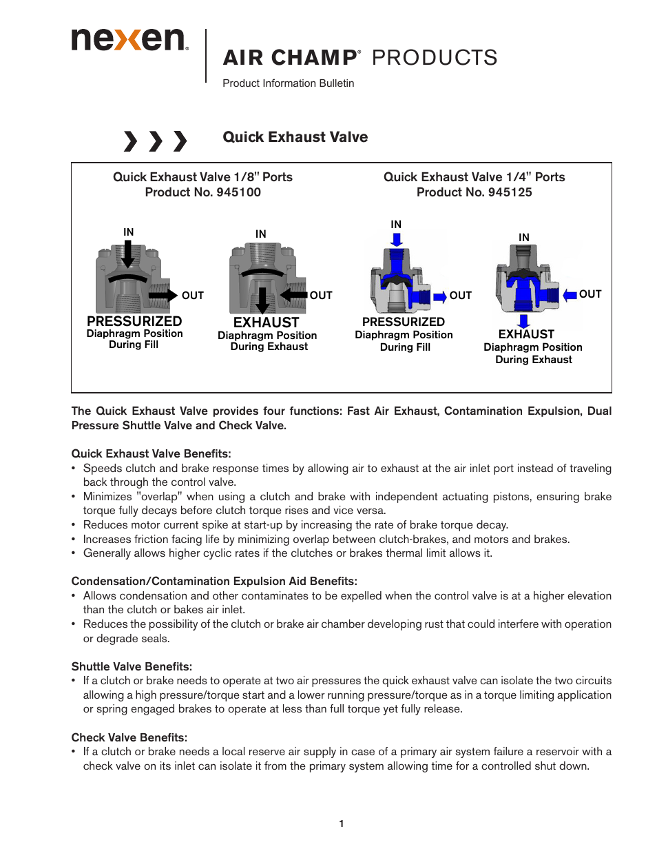 Nexen Quick Exhaust Valve 945100 User Manual | 2 pages