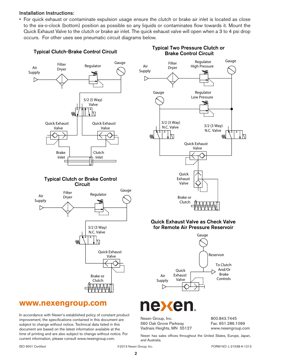 Nexen Quick Exhaust Valve 945100 User Manual | Page 2 / 2