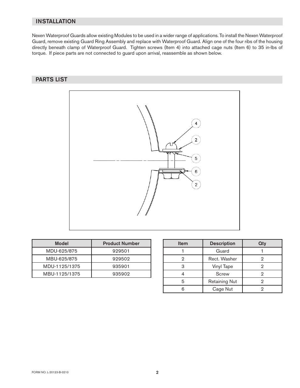 Nexen MDU-625 929501 User Manual | Page 2 / 3