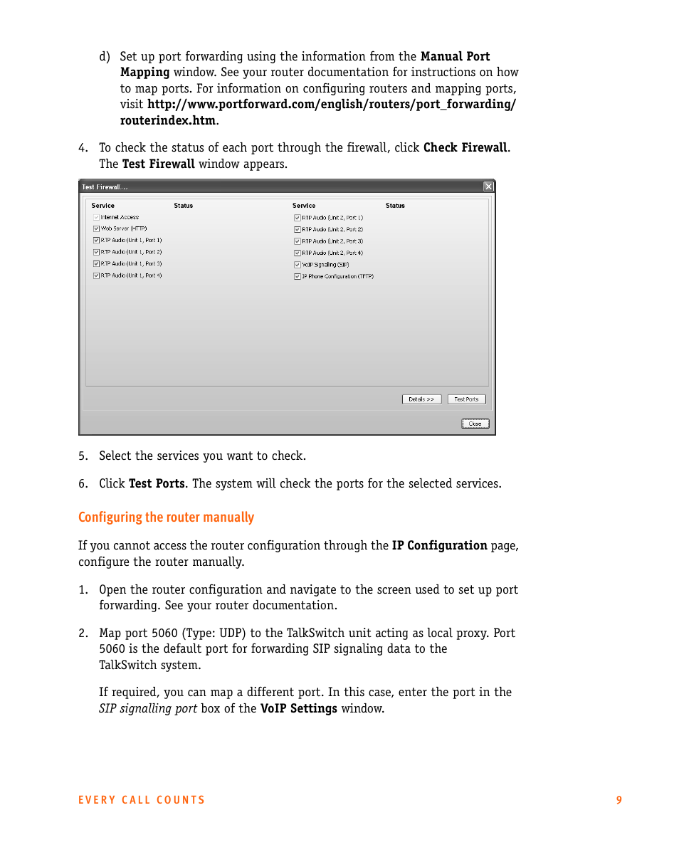 Configuring the router manually | Talkswitch CT.TS005.002606 User Manual | Page 10 / 29