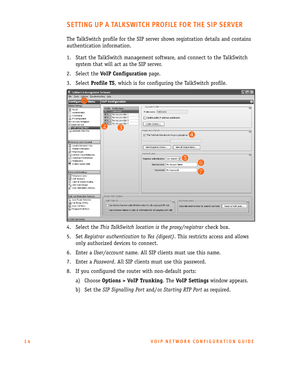 Setting up a talkswitch profile for the sip server | Talkswitch CT.TS005.002606 User Manual | Page 15 / 29