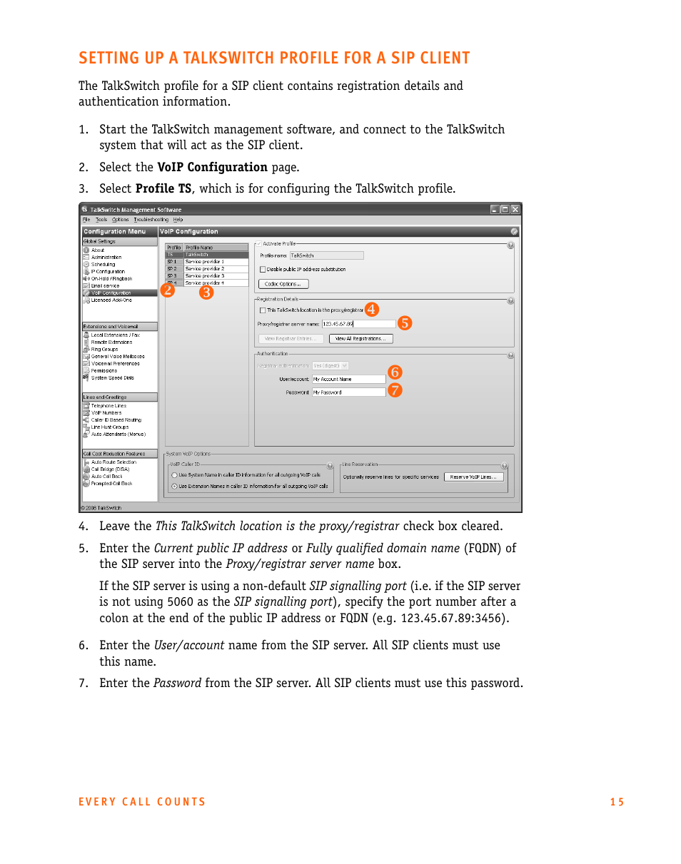 Setting up a talkswitch profile for a sip client | Talkswitch CT.TS005.002606 User Manual | Page 16 / 29