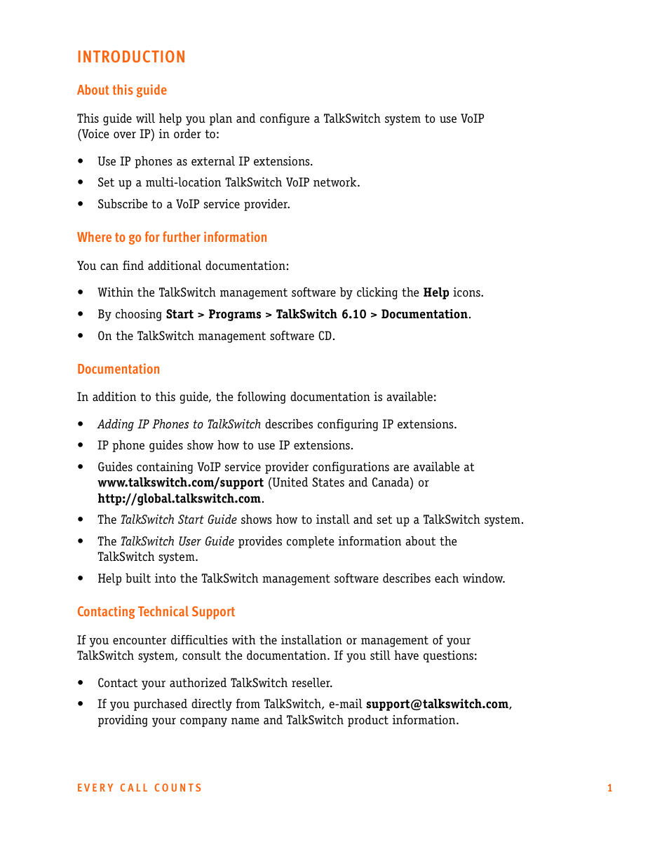Introduction, About this guide, Where to go for further information | Documentation, Contacting technical support | Talkswitch CT.TS005.002606 User Manual | Page 2 / 29
