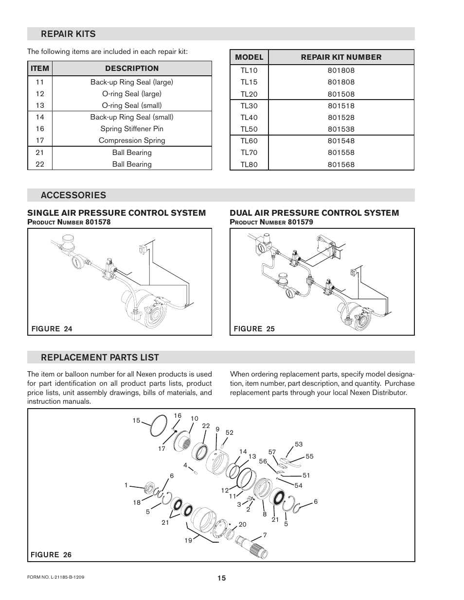 Replacement parts list, Accessories repair kits | Nexen TL 10 - 15 801570 User Manual | Page 18 / 20