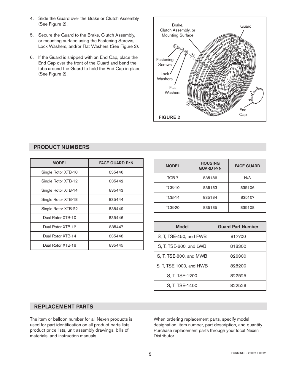 Product numbers, Replacement parts | Nexen S-1200 822516 User Manual | Page 5 / 6