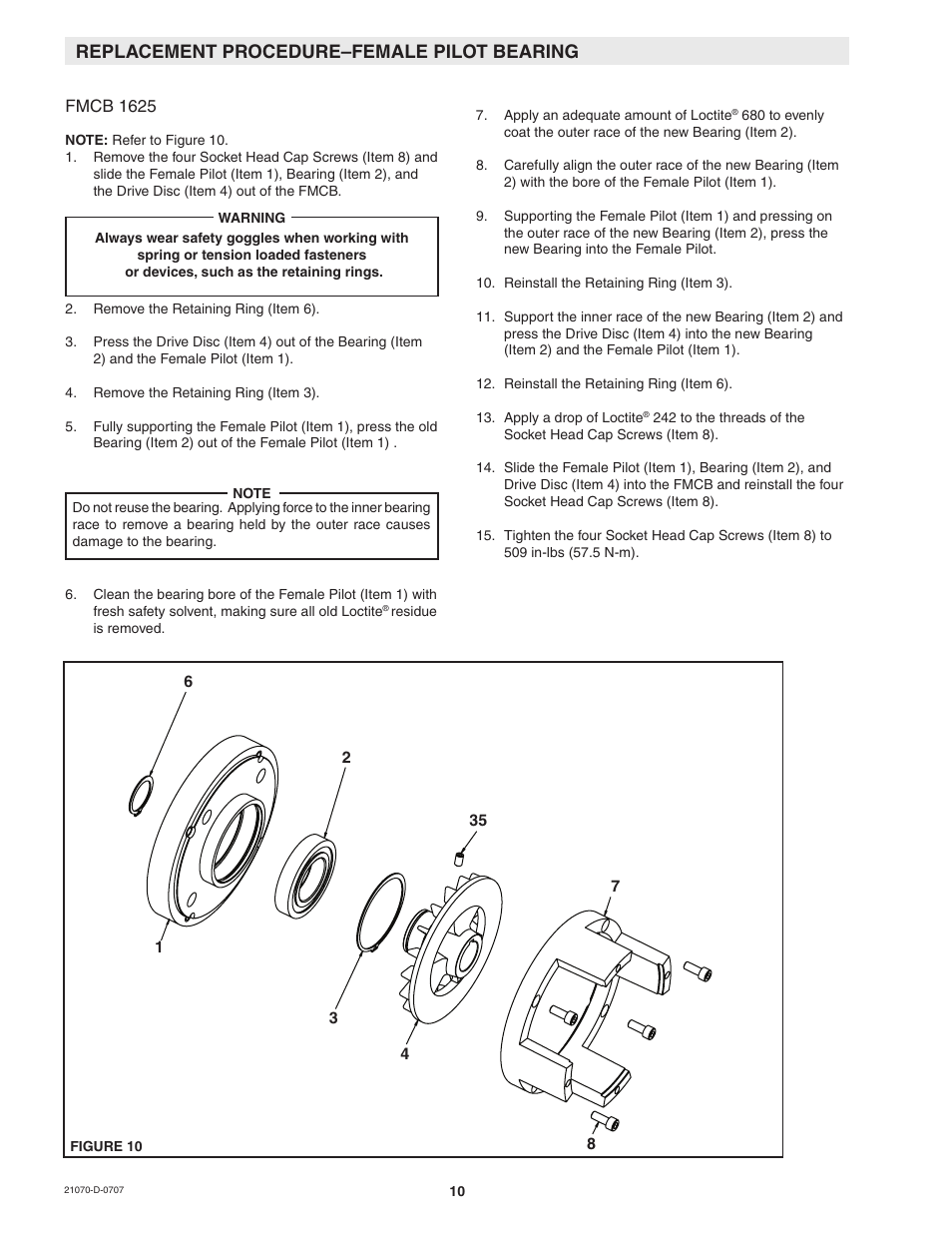 Replacement procedure–female pilot bearing | Nexen 1625 Input Unit 936001 User Manual | Page 10 / 16