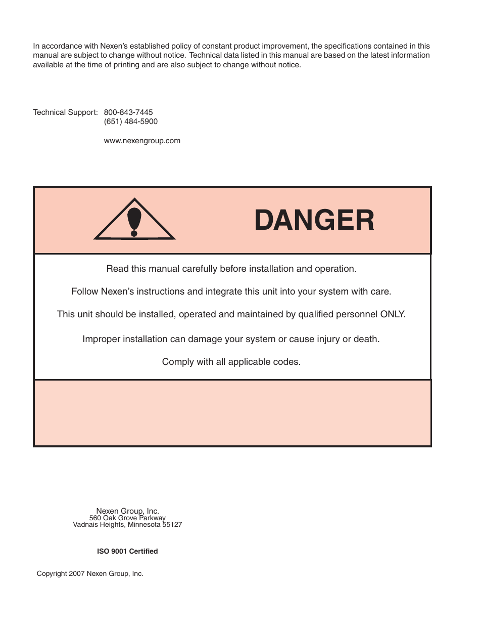 Danger | Nexen 1625 Input Unit 936001 User Manual | Page 2 / 16