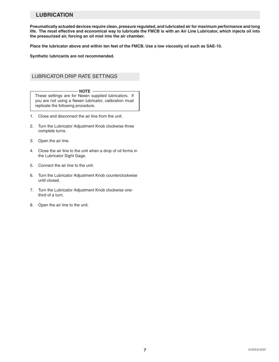 Lubrication | Nexen 1625 Input Unit 936001 User Manual | Page 7 / 16