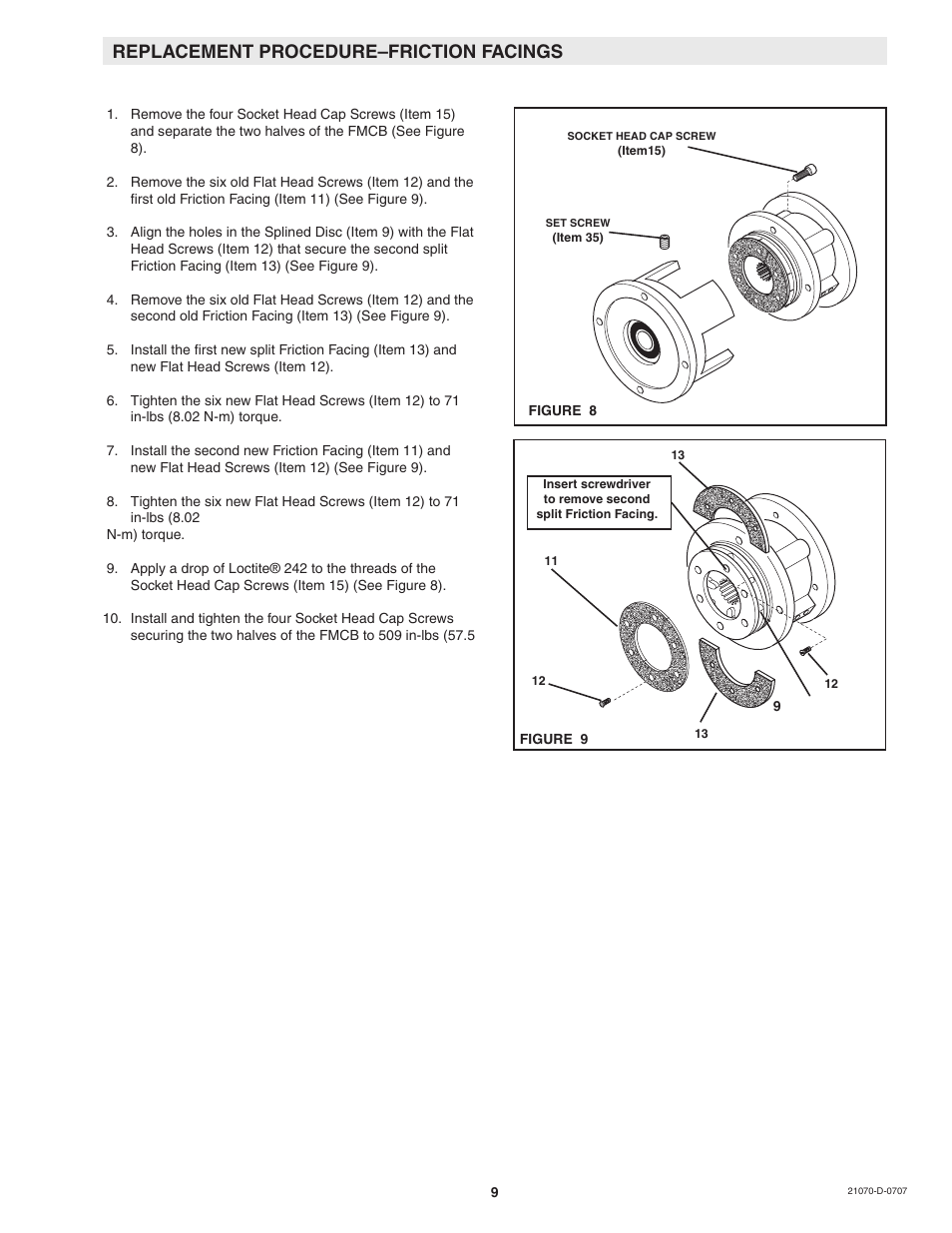 Replacement procedure–friction facings | Nexen 1625 Input Unit 936001 User Manual | Page 9 / 16