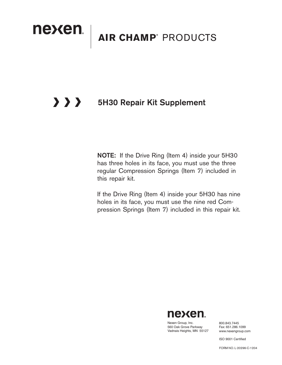 Nexen 5H30 916200 User Manual | 1 page