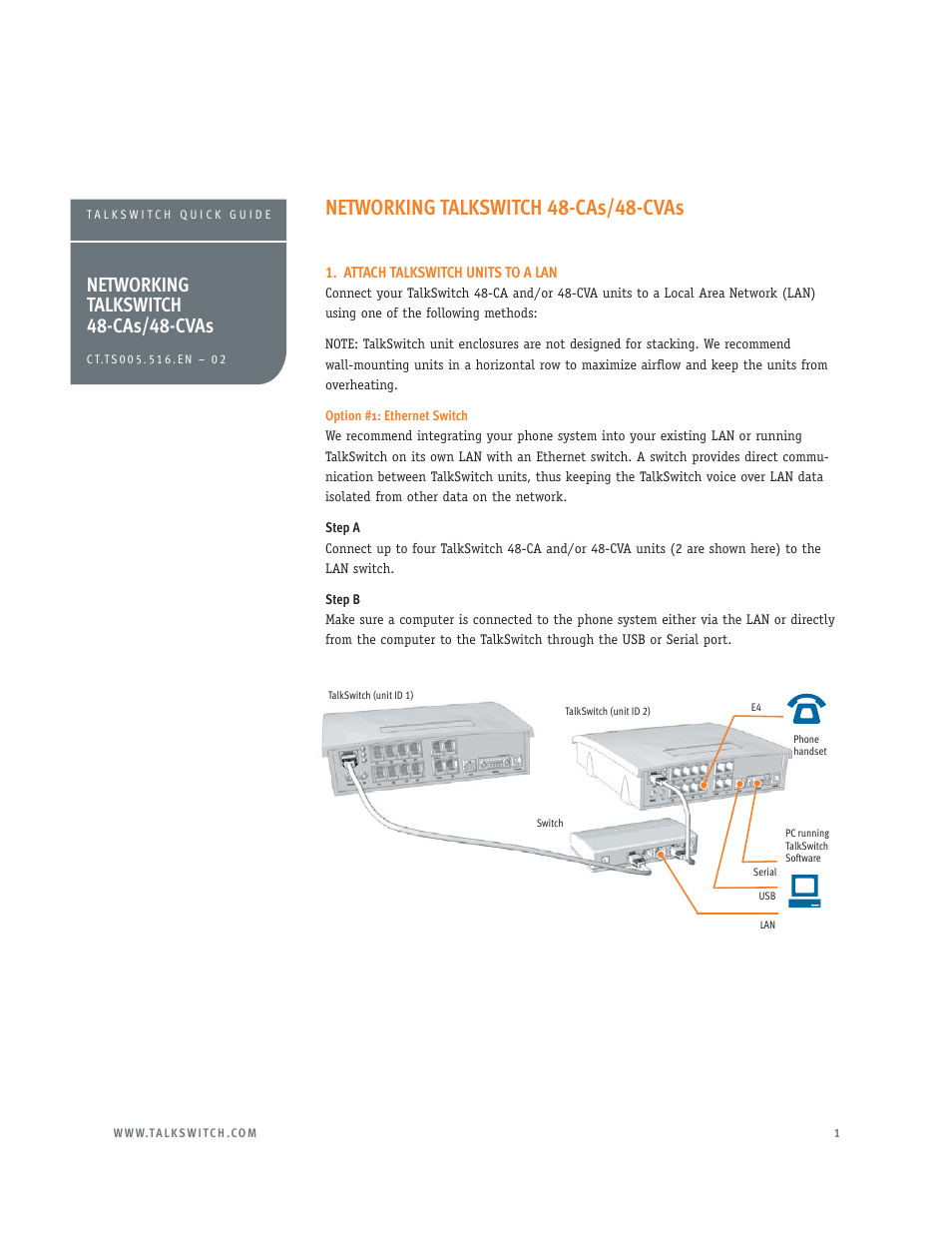 Talkswitch 48-CAS User Manual | 6 pages