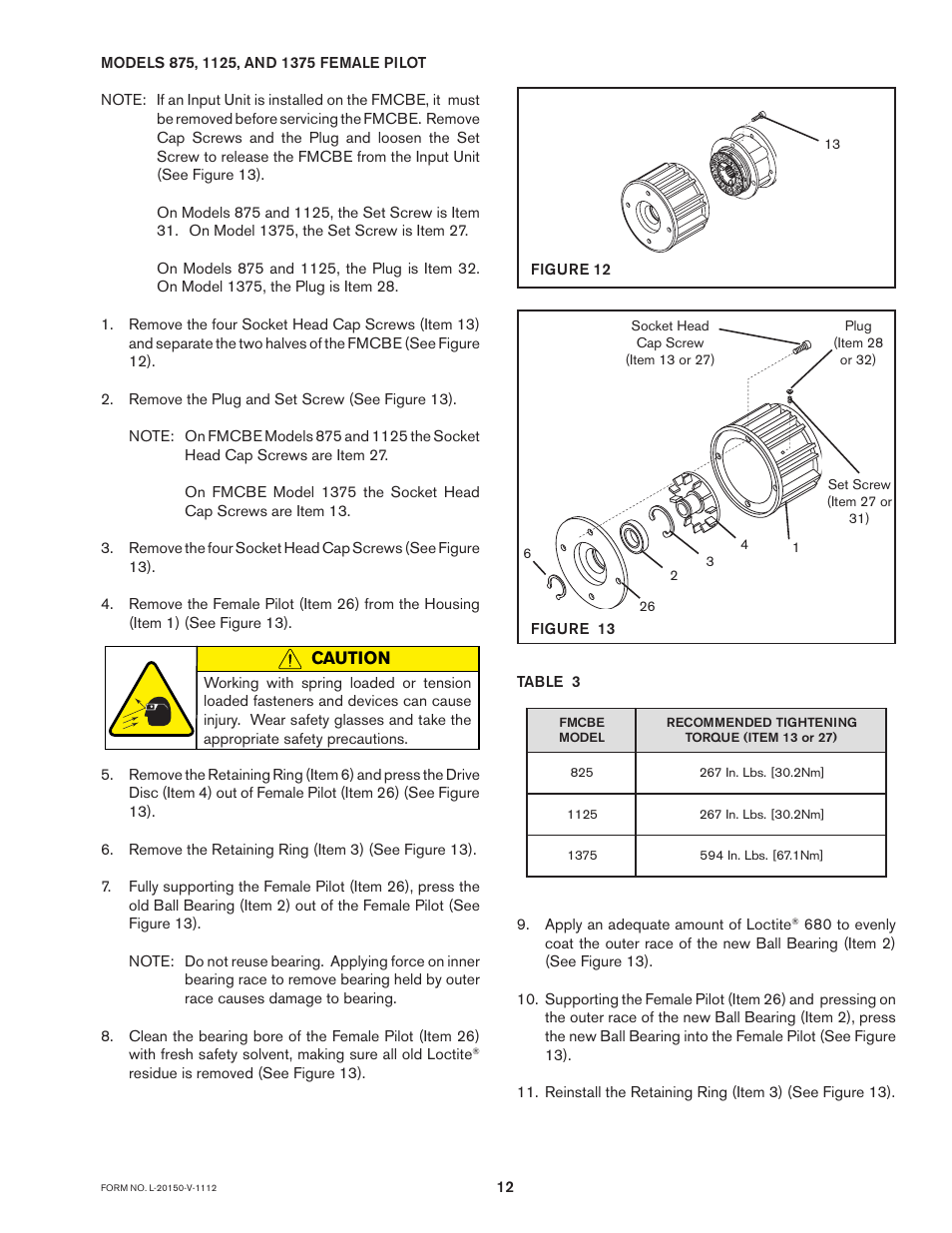Caution | Nexen FMCBE-875 801428 User Manual | Page 12 / 22