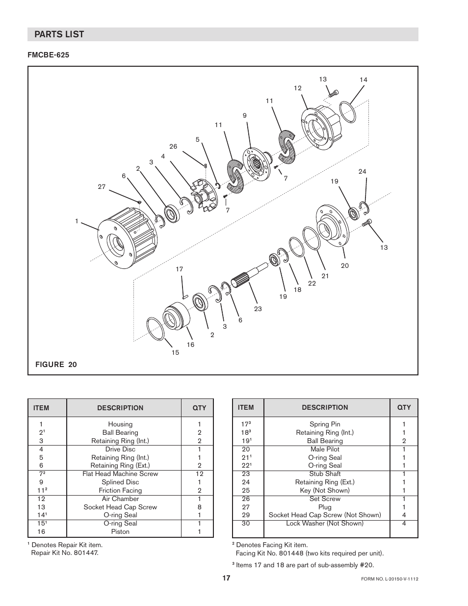 Parts list | Nexen FMCBE-875 801428 User Manual | Page 17 / 22