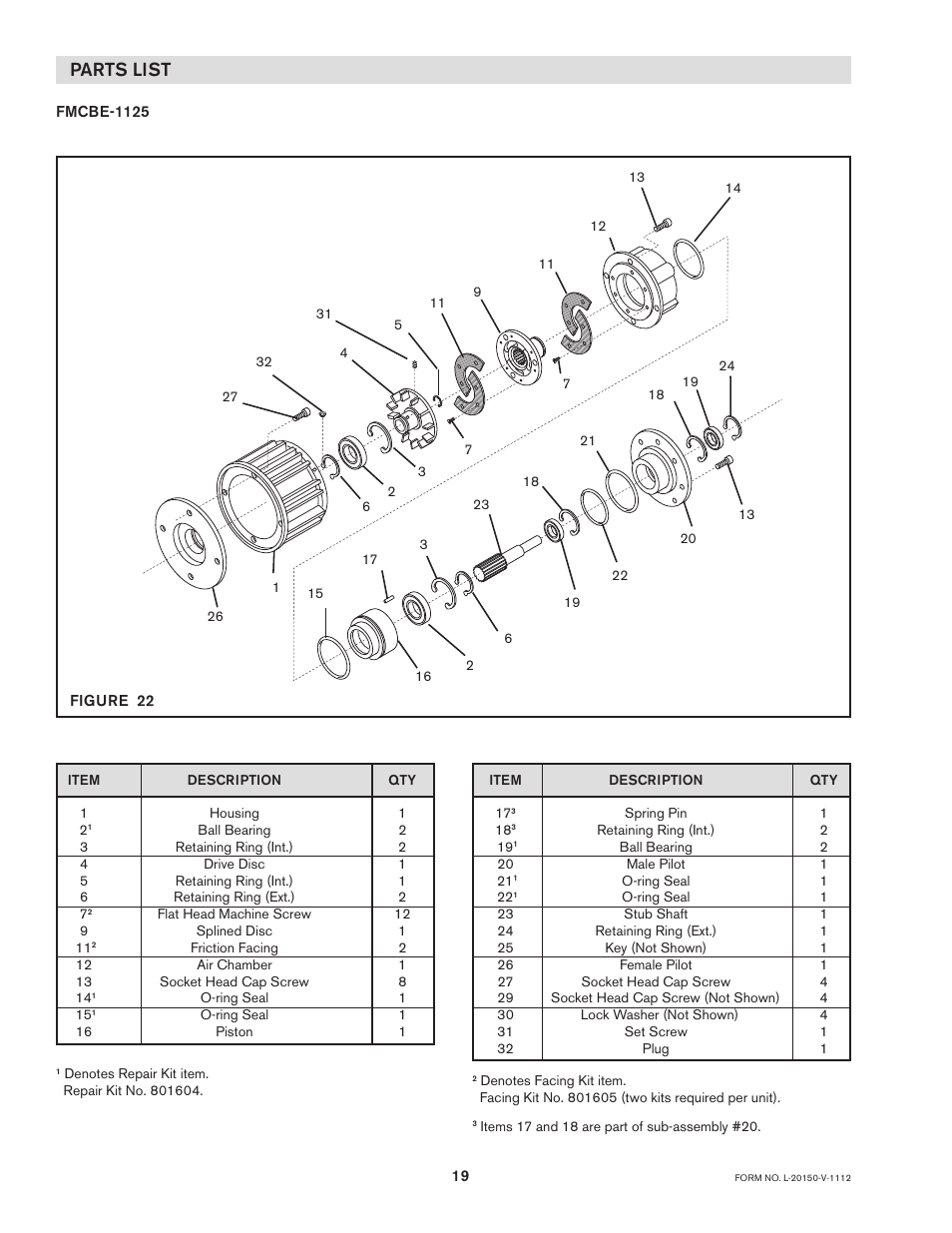 Parts list | Nexen FMCBE-875 801428 User Manual | Page 19 / 22