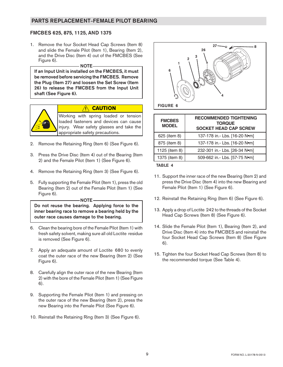 Parts replacement, Female pilot bearing | Nexen FMCBES-625 801652 User Manual | Page 9 / 18