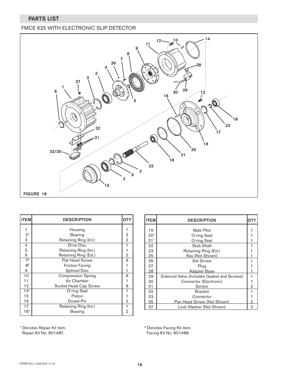 Parts list | Nexen OPS-625 801692 User Manual | Page 16 / 21