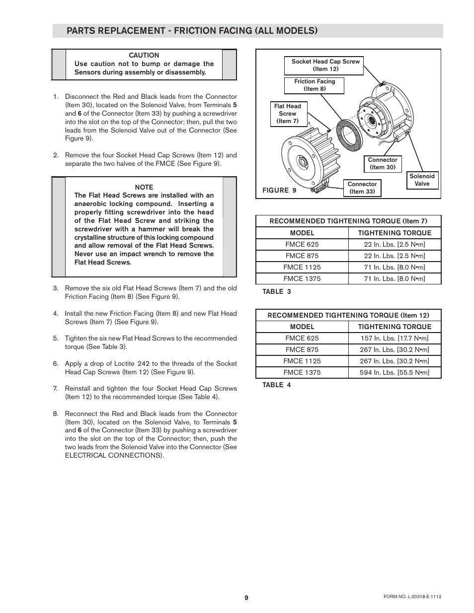 Parts replacement - friction facing (all models) | Nexen OPS-625 801692 User Manual | Page 9 / 21