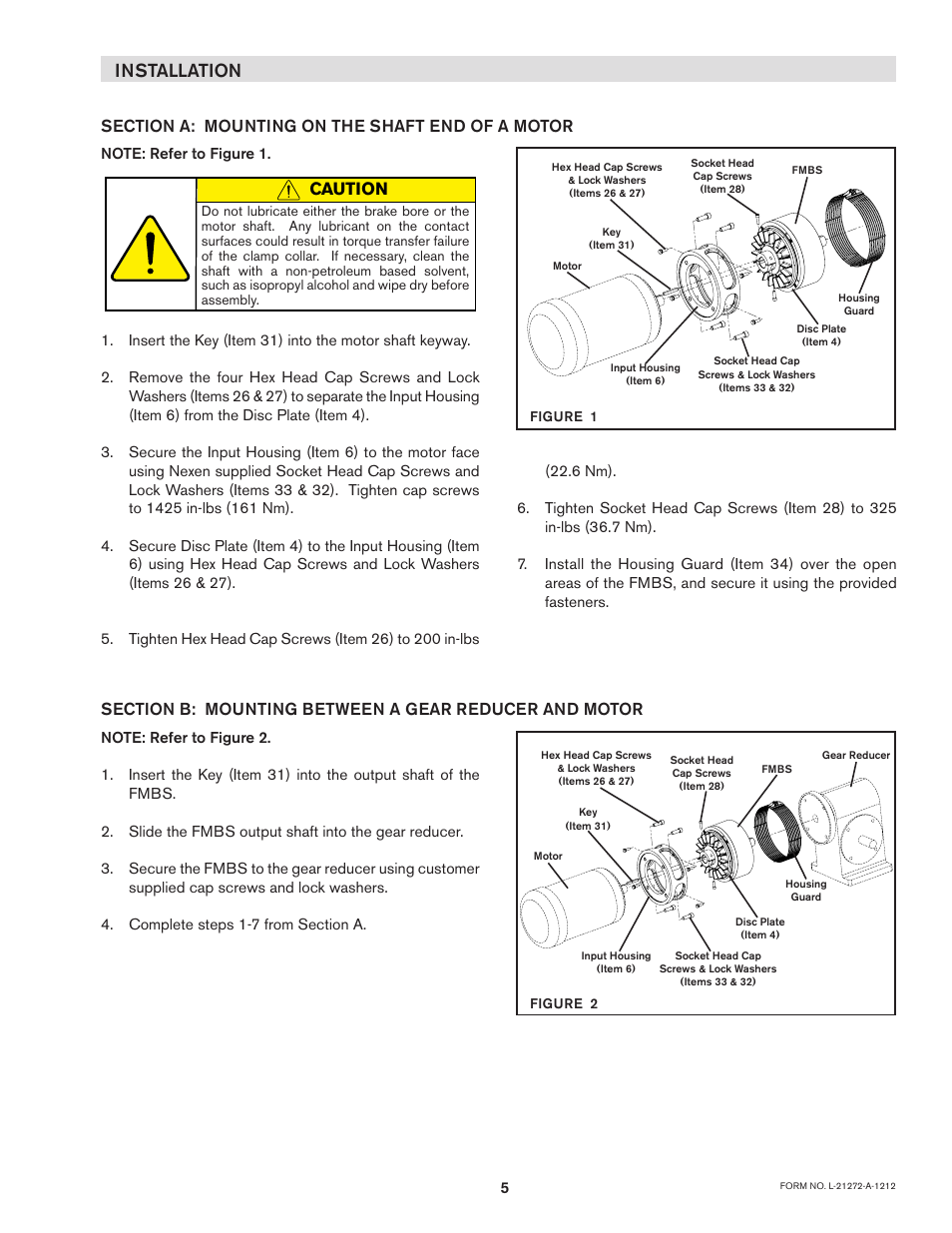 Installation, Caution | Nexen FMBS-1375 801981 User Manual | Page 5 / 13