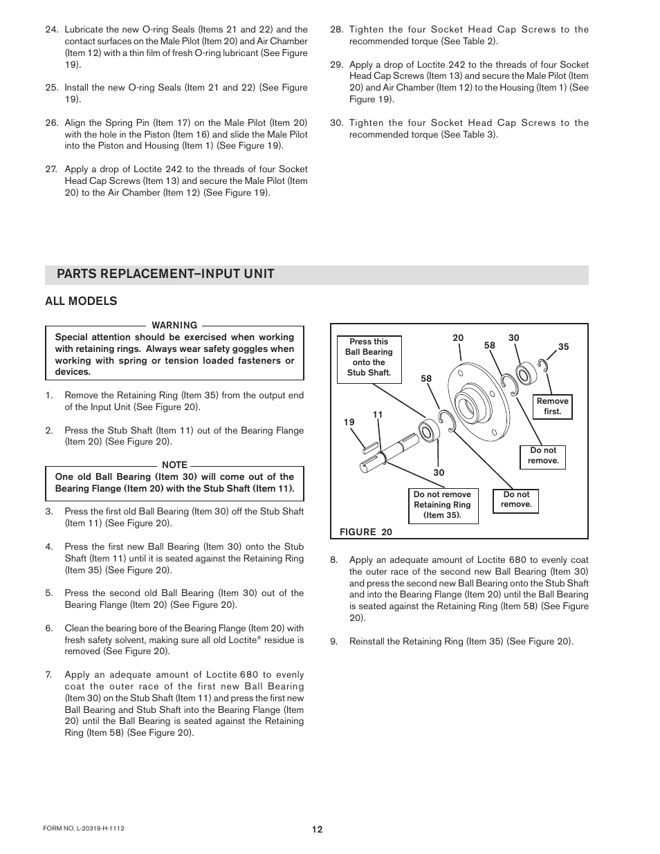 Parts replacement–input unit, All models | Nexen FMCE 625 801683 User Manual | Page 12 / 17