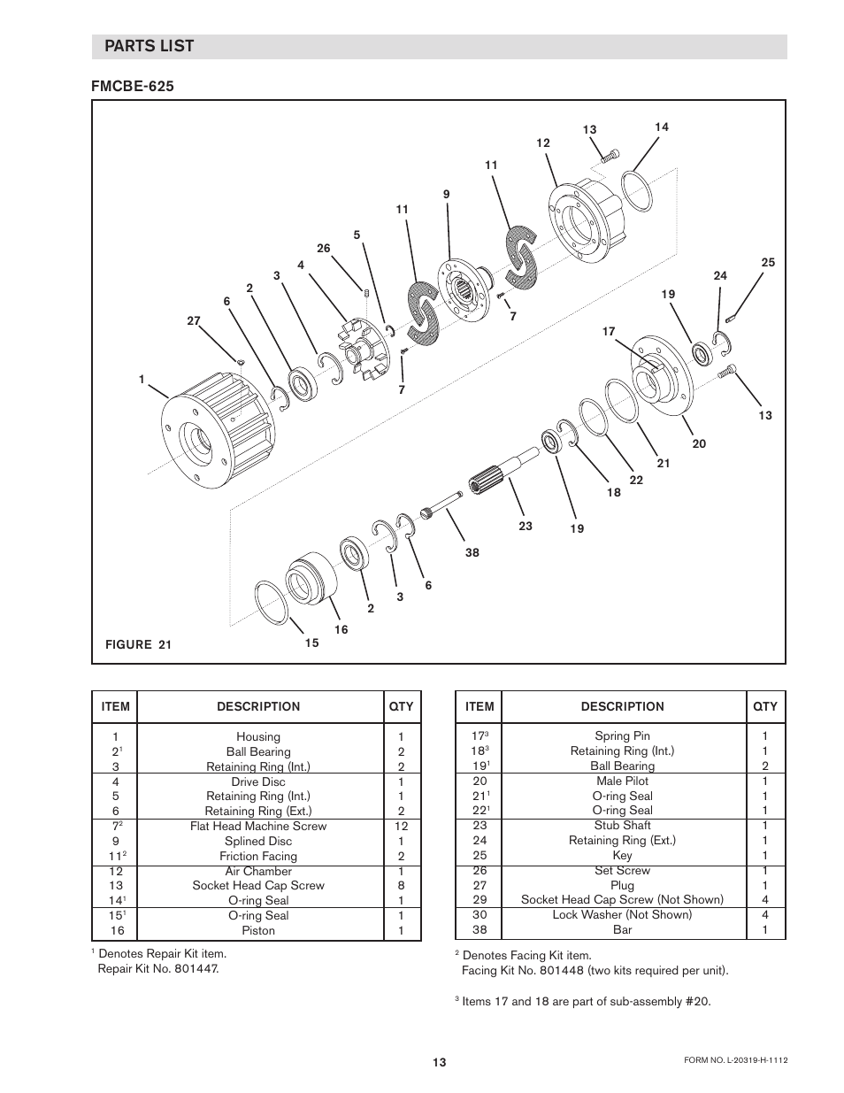 Parts list, Fmcbe-625 | Nexen FMCE 625 801683 User Manual | Page 13 / 17