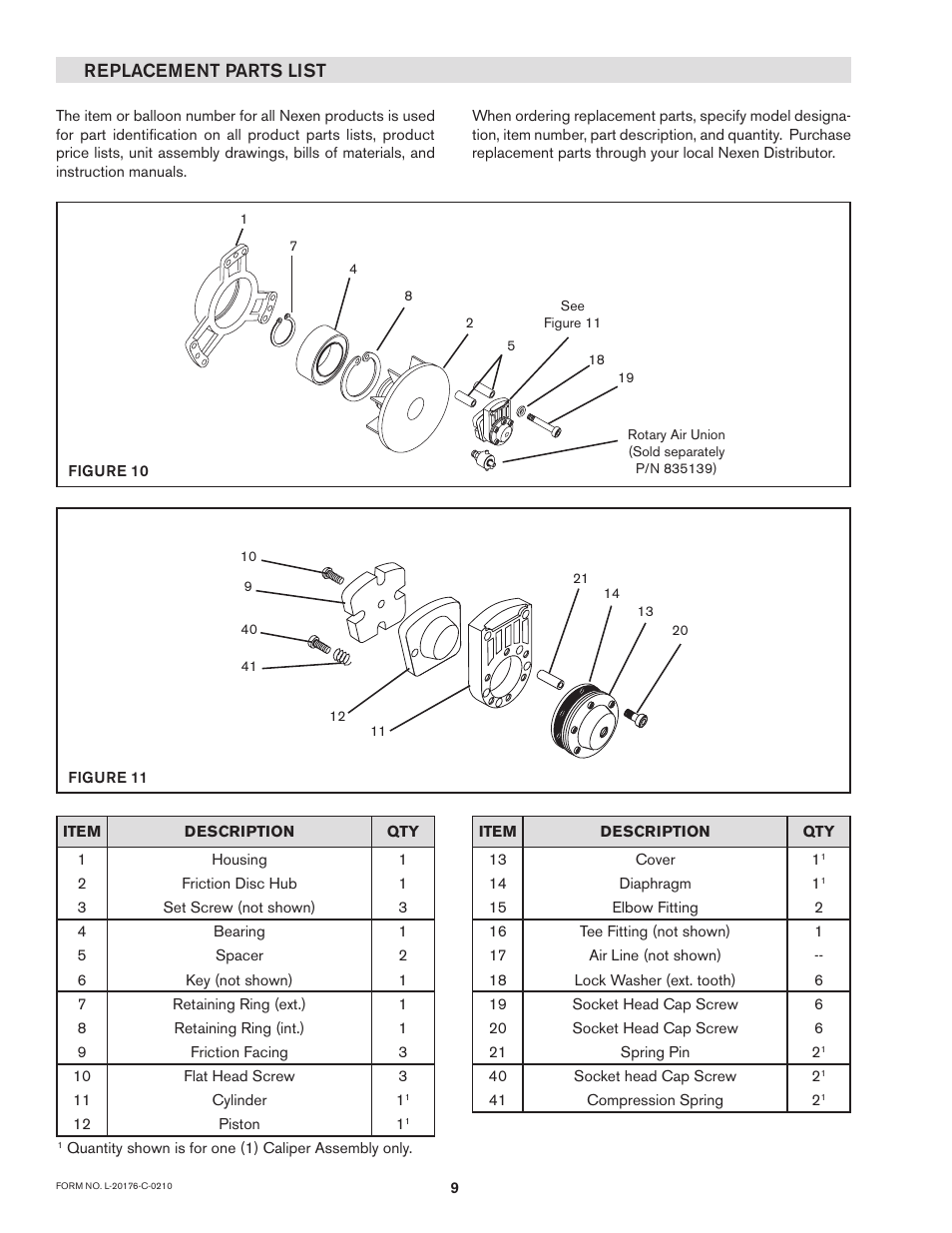 Replacement parts list | Nexen TCC-7 835197 User Manual | Page 12 / 13