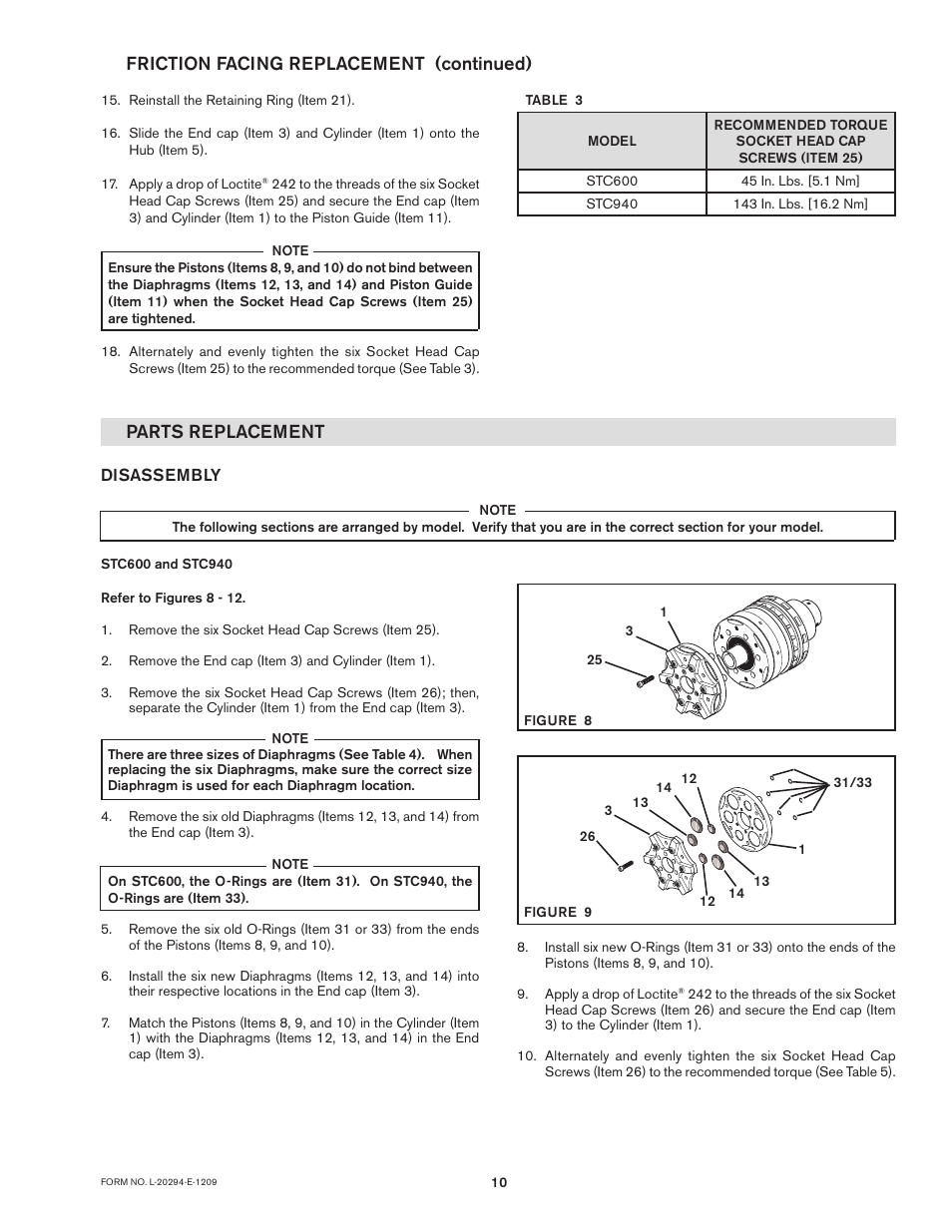 Parts replacement, Friction facing replacement (continued) | Nexen STC600 927270 User Manual | Page 10 / 17