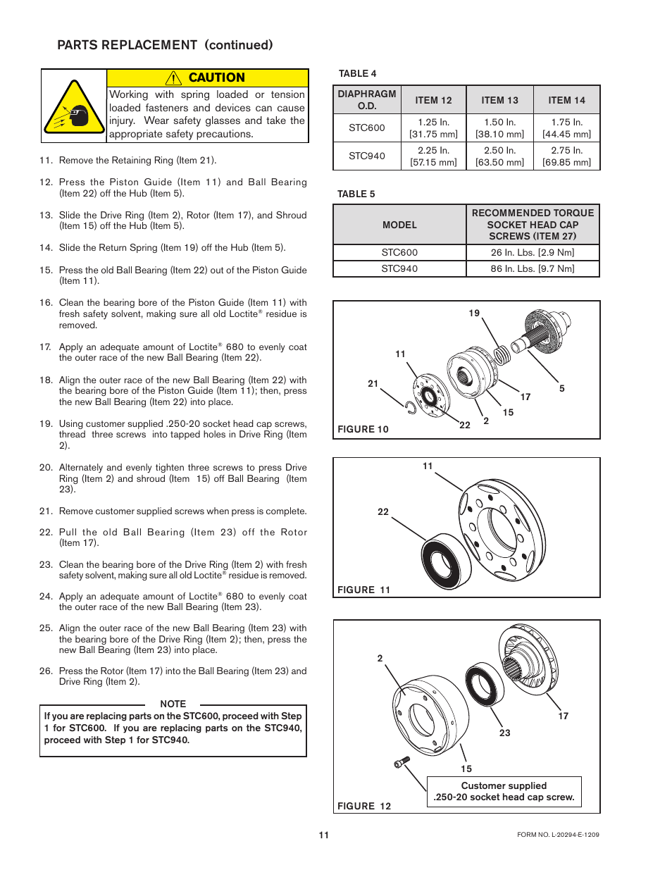 Parts replacement (continued) caution | Nexen STC600 927270 User Manual | Page 11 / 17