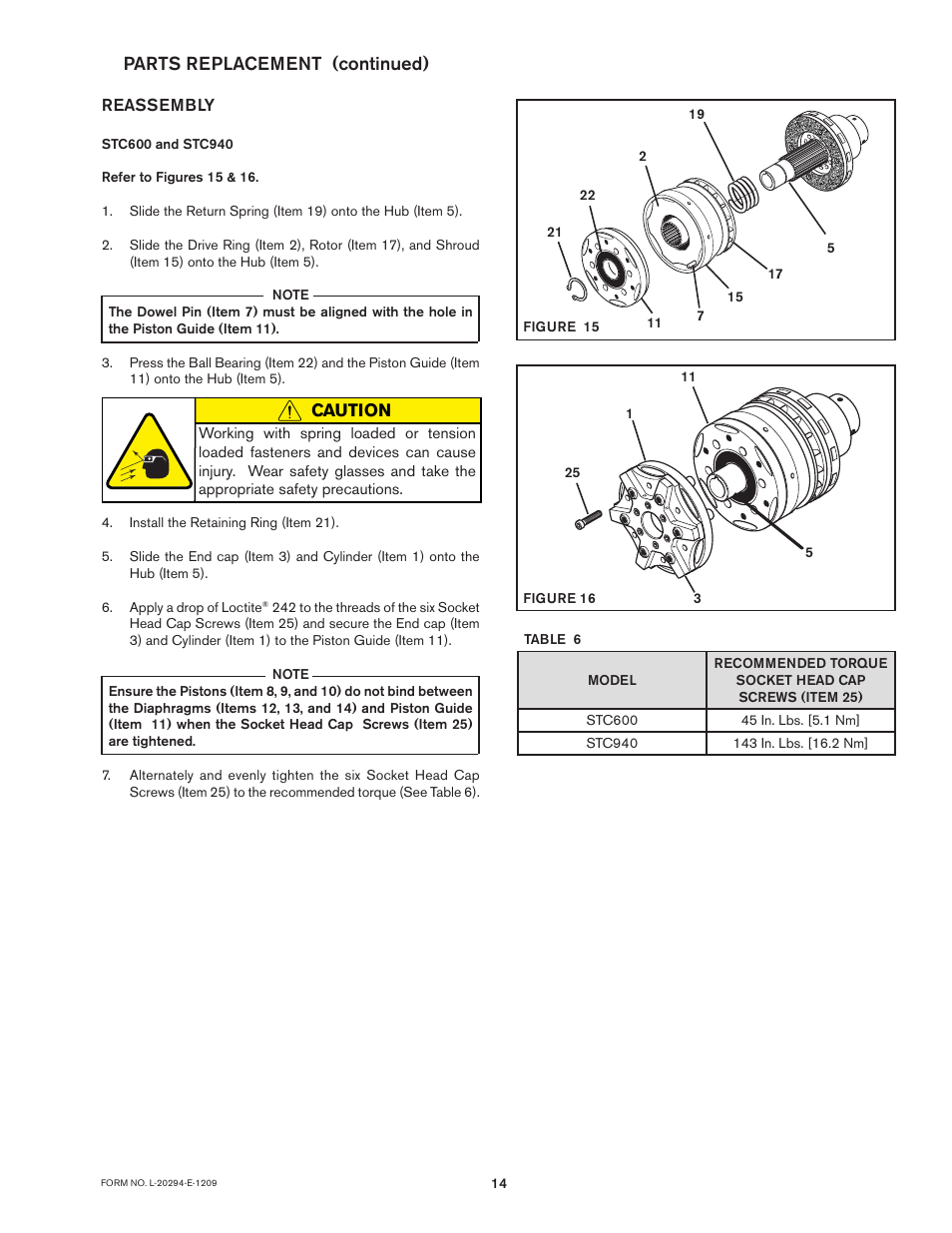 Caution, Parts replacement (continued) | Nexen STC600 927270 User Manual | Page 14 / 17