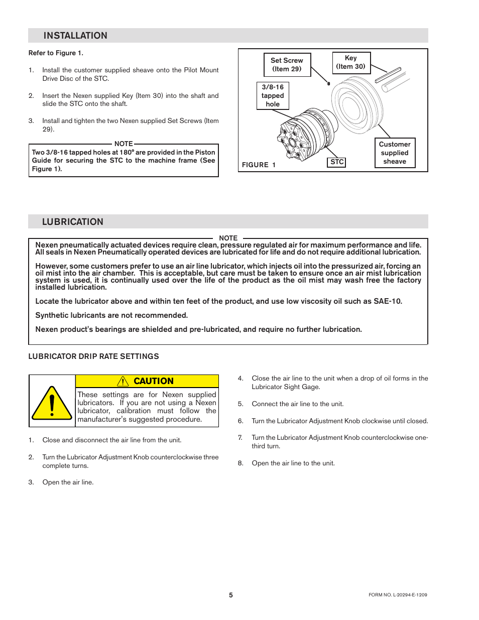 Installation, Lubrication | Nexen STC600 927270 User Manual | Page 5 / 17