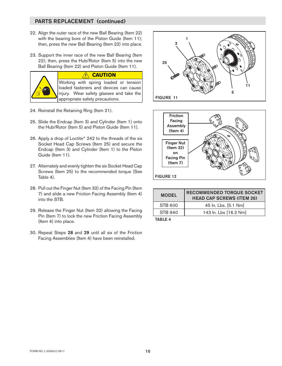 Parts replacement (continued), Caution | Nexen STB600 927239 User Manual | Page 10 / 13