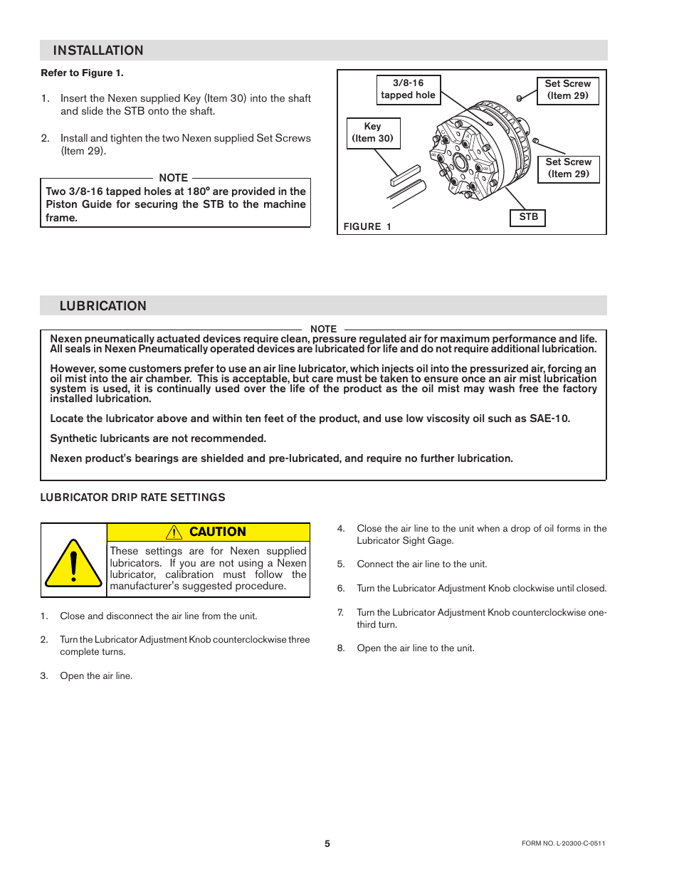 Installation, Lubrication | Nexen STB600 927239 User Manual | Page 5 / 13