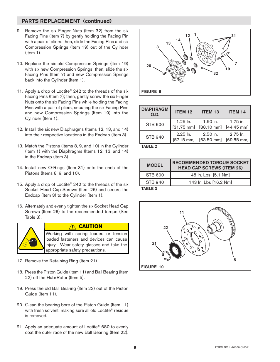 Parts replacement (continued), Caution | Nexen STB600 927239 User Manual | Page 9 / 13