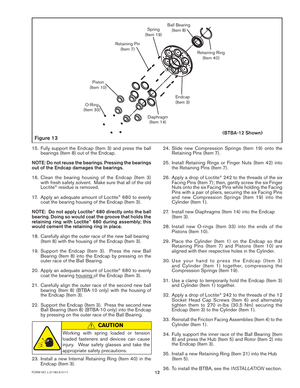 Caution | Nexen BTBA-10 927409 User Manual | Page 12 / 18