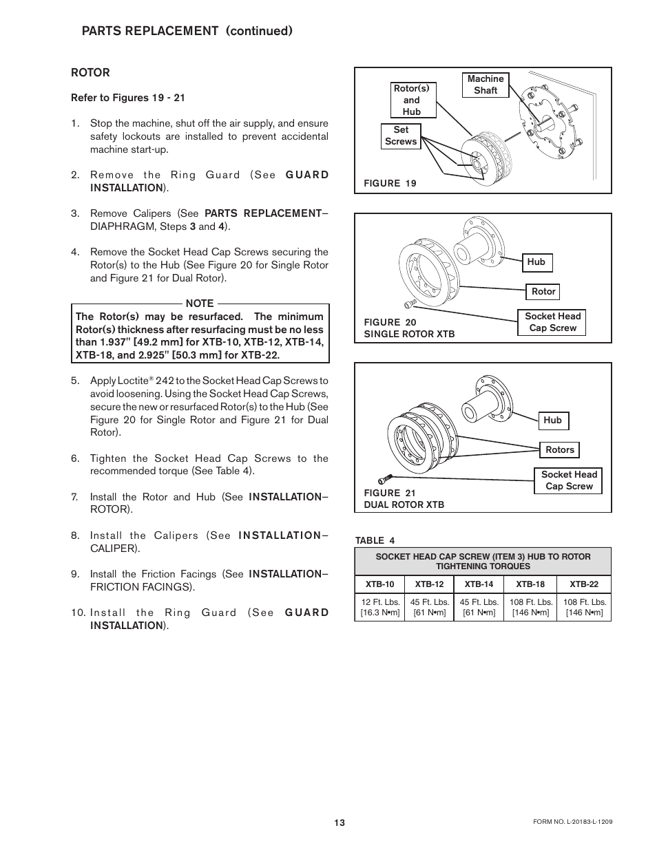 Parts replacement (continued), Rotor | Nexen XTB 10-18 Dual Disc Caliper 835500 User Manual | Page 13 / 17