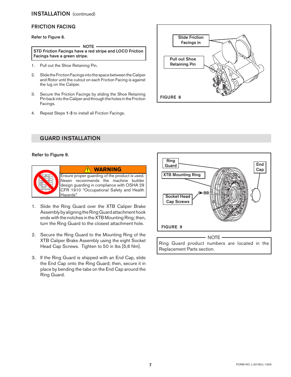 Installation, Guard installation | Nexen XTB 10-18 Dual Disc Caliper 835500 User Manual | Page 7 / 17