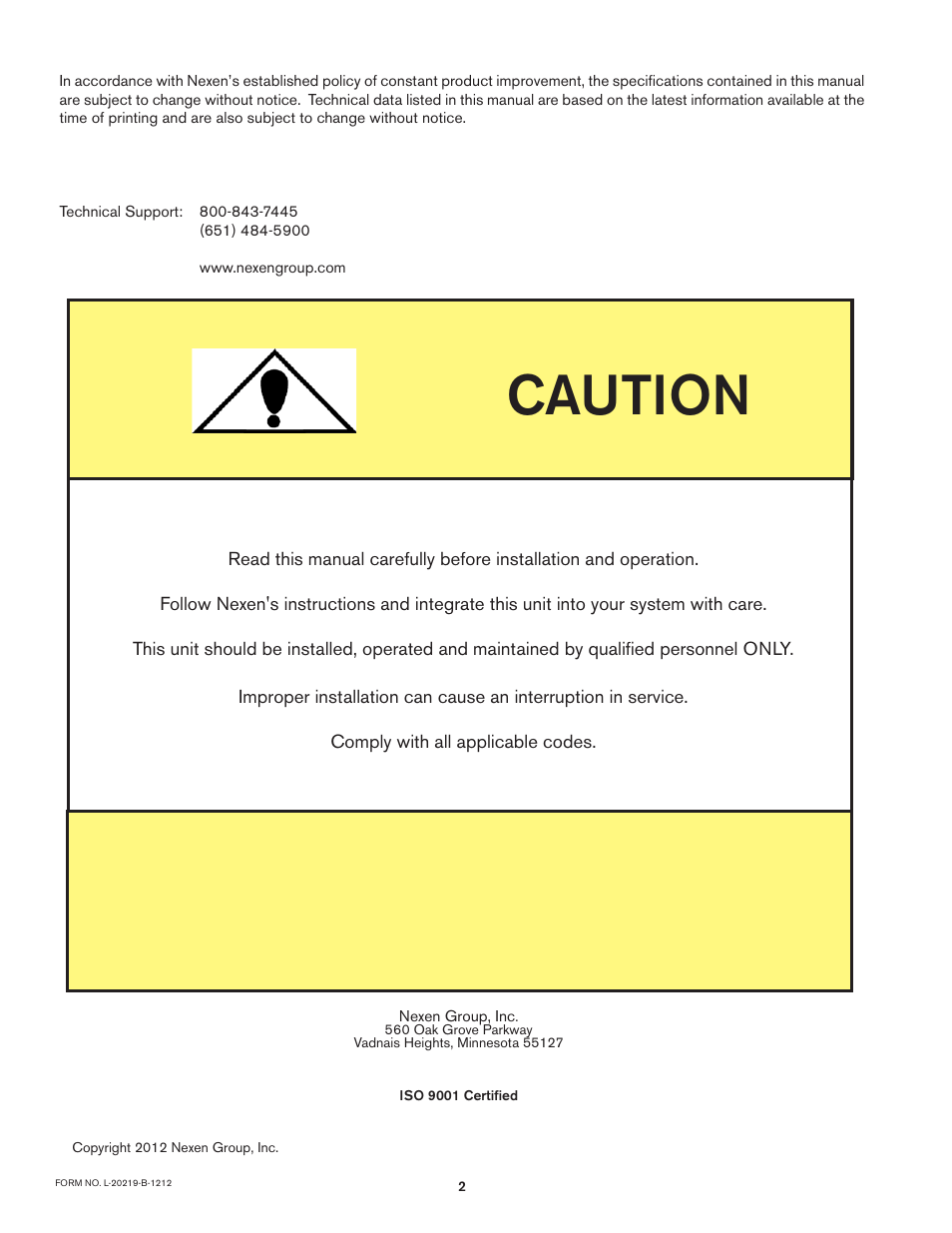 Caution | Nexen AWL 280 912662 User Manual | Page 2 / 14