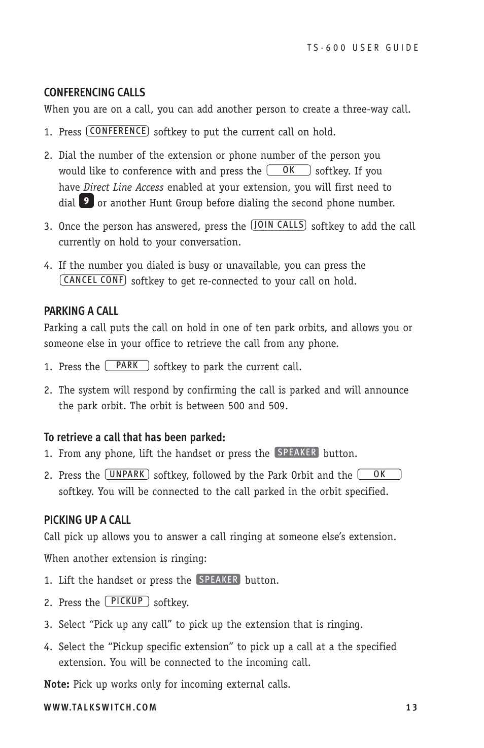 Talkswitch TS-600 User Manual | Page 17 / 30