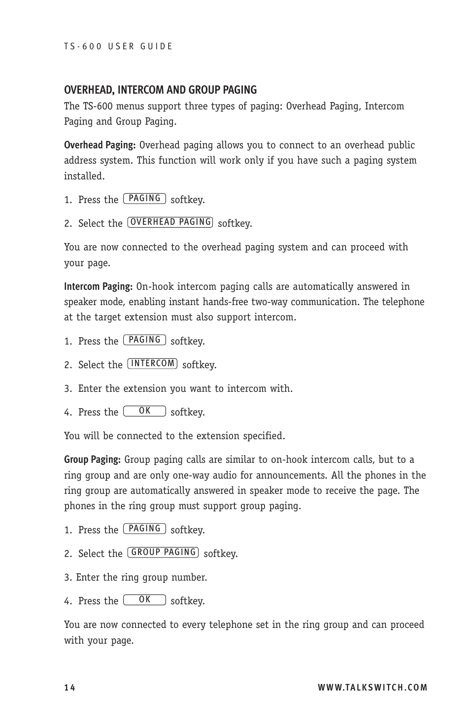 Talkswitch TS-600 User Manual | Page 18 / 30