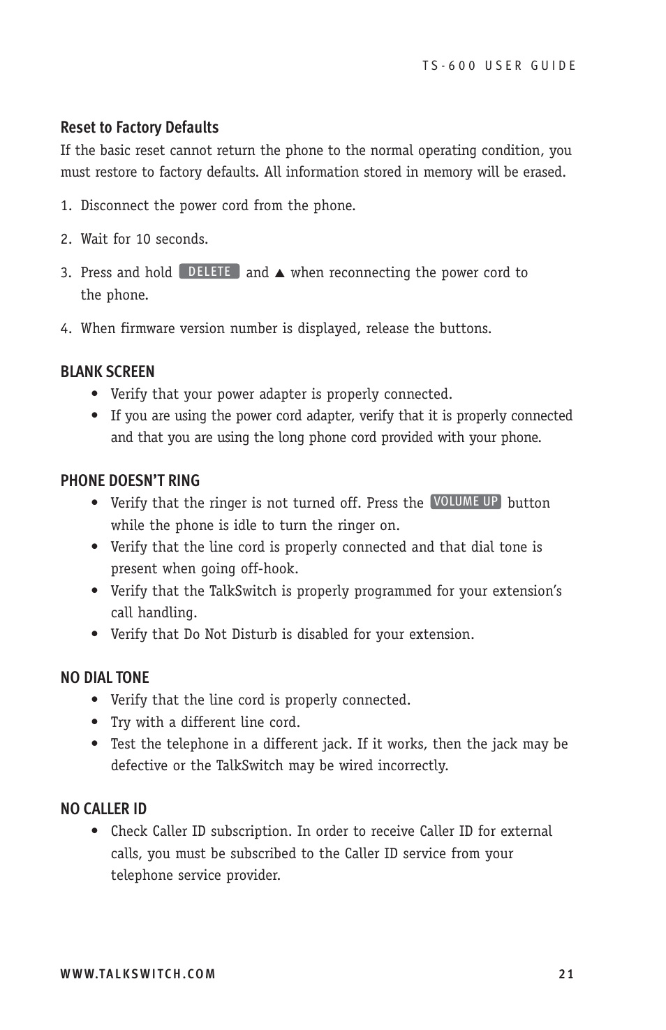 Talkswitch TS-600 User Manual | Page 25 / 30